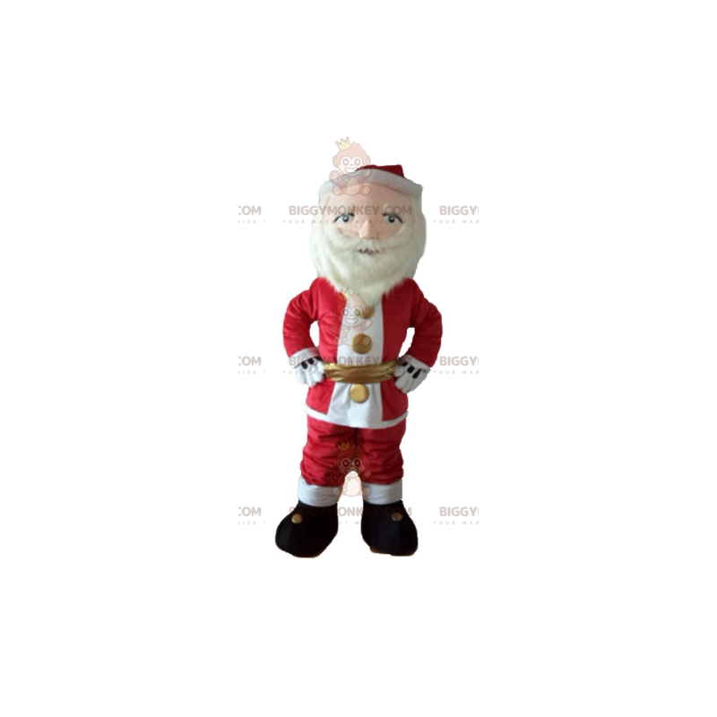 Santa Claus Biggymonkey Mascot Costume Dressed in Red and White with Beard