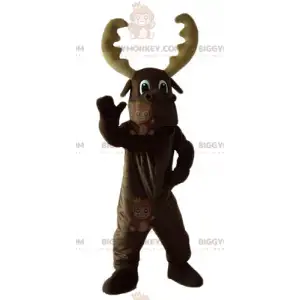 BIGGYMONKEY™ Big Brown Caribou With Big Antlers Mascot Costume