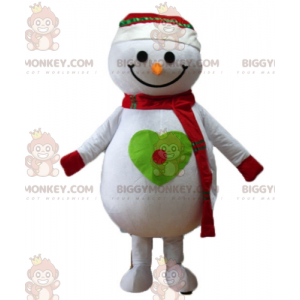 Traje de mascote de boneco de neve grande e sorridente