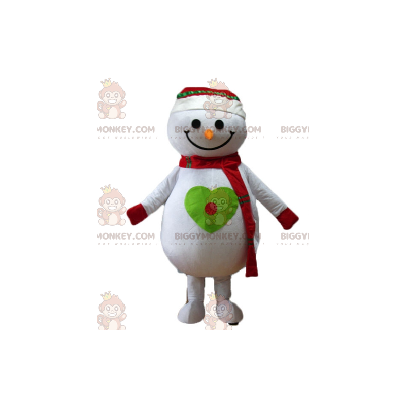 Traje de mascote de boneco de neve grande e sorridente