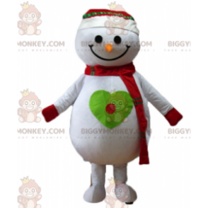 Traje de mascote de boneco de neve grande e sorridente