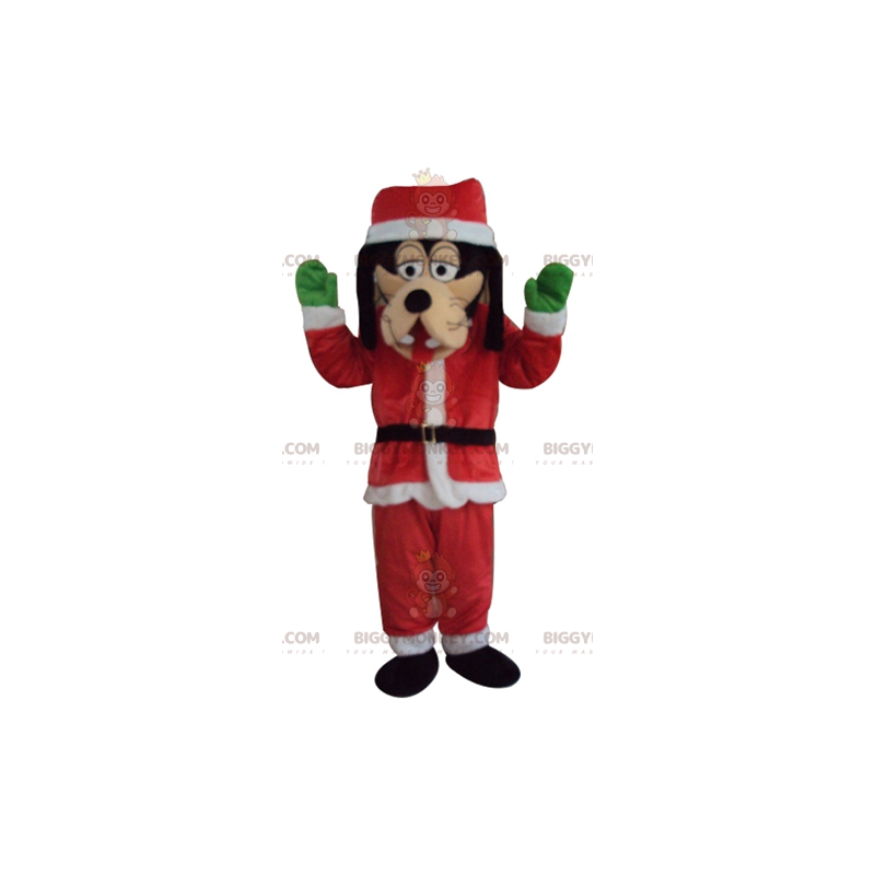 Goofy BIGGYMONKEY™ Maskottchen-Kostüm im Weihnachtsmann-Outfit