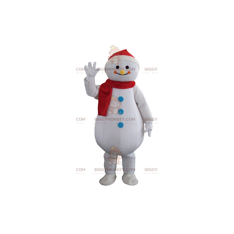 Fantasia de mascote gigante de boneco de neve branco sorridente