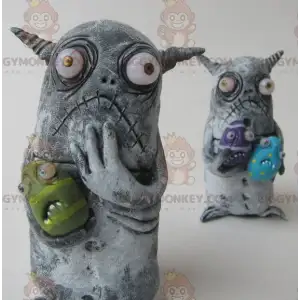 2 BIGGYMONKEY™s Maskottchen aus kleinen grauen Monstern -