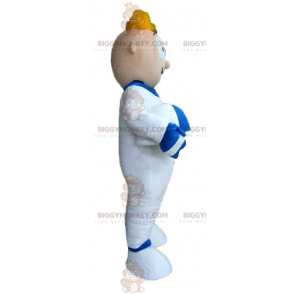 BIGGYMONKEY™ Maskotdräkt Blond Man Astronaut i vit Jumpsuit -