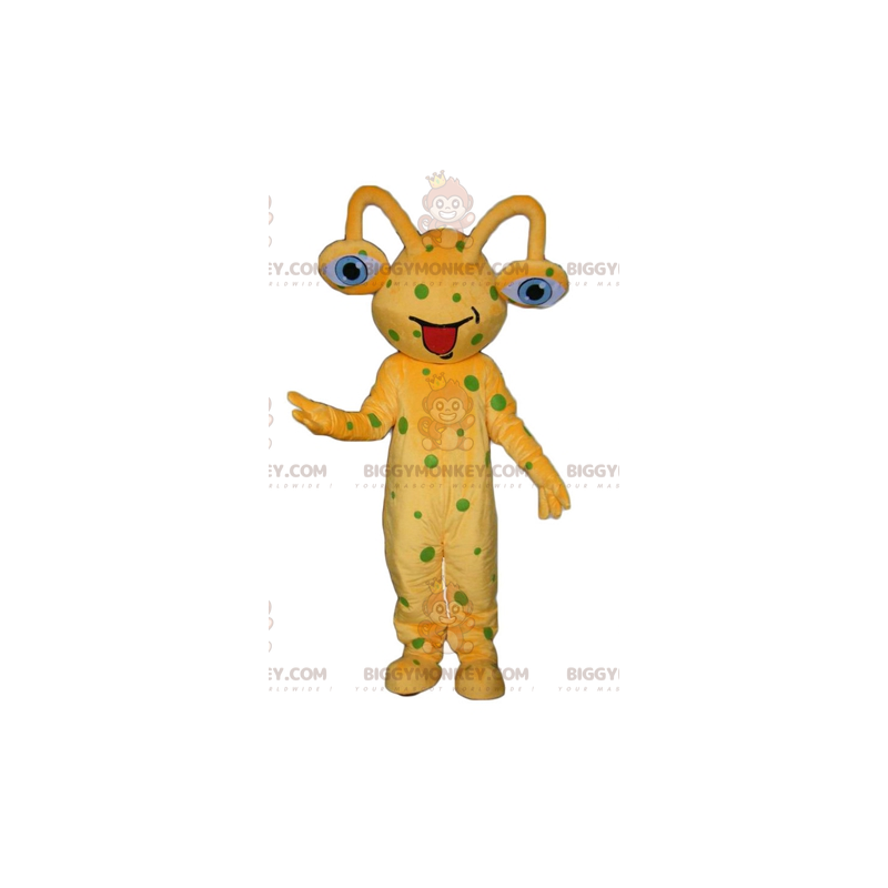 BIGGYMONKEY™ Costume da mascotte giallo alieno a pois verdi -