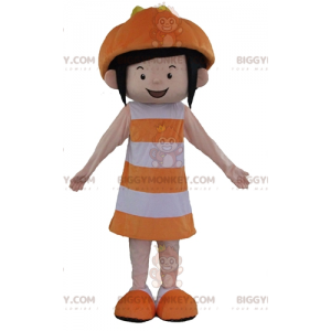 BIGGYMONKEY™-mascottekostuum van lachend meisje in oranje en