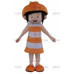 BIGGYMONKEY™ Costume da mascotte di ragazza sorridente in abito