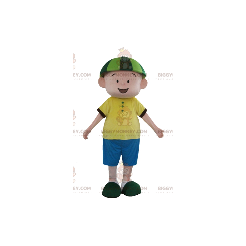 Boy BIGGYMONKEY™ Mascot Costume in Blue and Yellow Outfit with