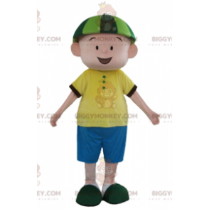 Boy BIGGYMONKEY™ Mascot Costume in Blue and Yellow Outfit with