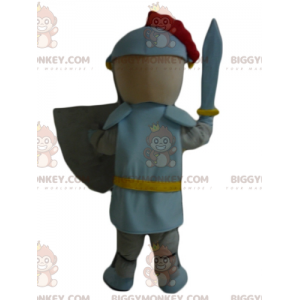Knight Boy BIGGYMONKEY™ maskotkostume med hjelm og skjold -