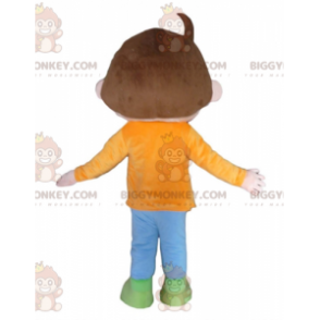 Traje de mascote Chestnut Boy BIGGYMONKEY™ com roupa laranja