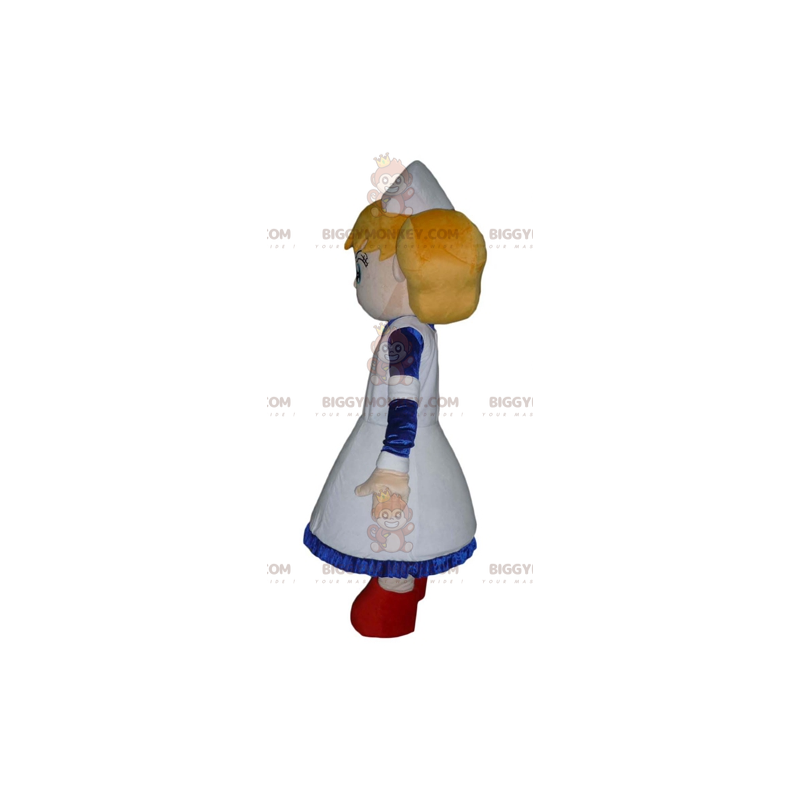 BIGGYMONKEY™ Mascot Costume Blonde Nurse Girl in White and Blue