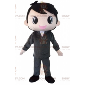 Costume de mascotte BIGGYMONKEY™ de garçon brun habillé en gris