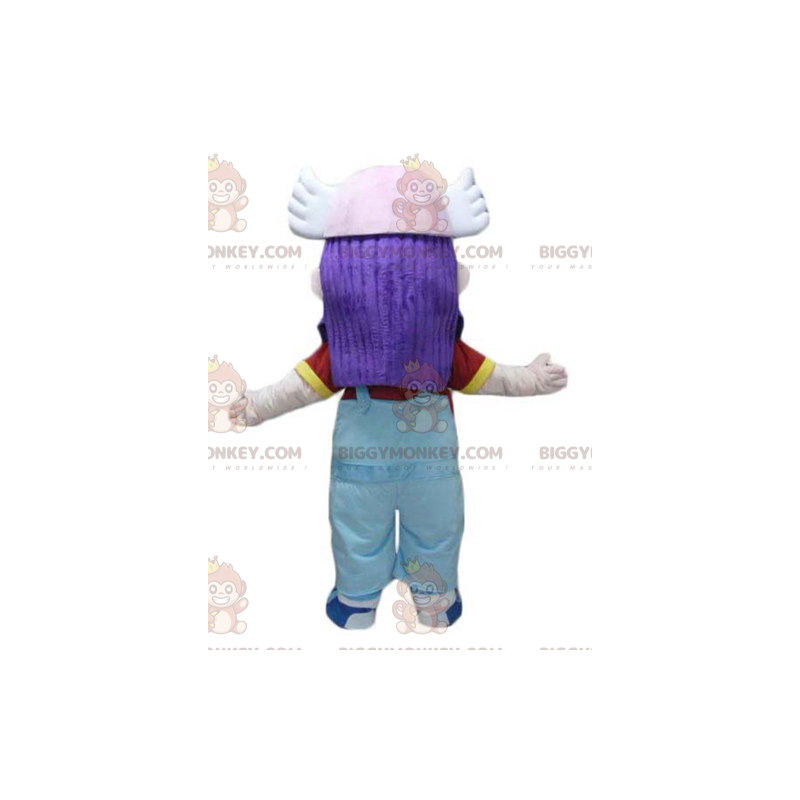 BIGGYMONKEY™ Costume da mascotte Ragazza capelli viola in tuta