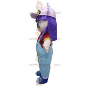 BIGGYMONKEY™ Costume da mascotte Ragazza capelli viola in tuta