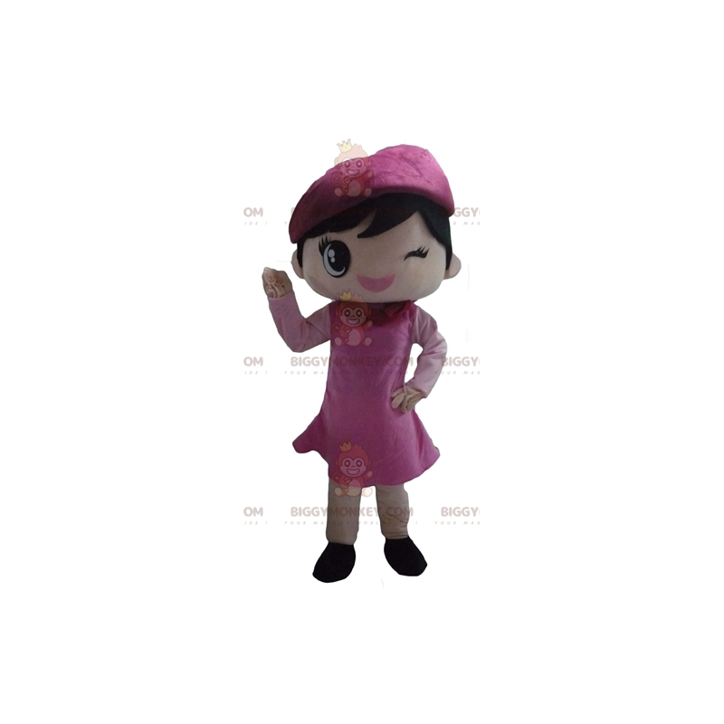 BIGGYMONKEY™ mascottekostuum flirterig meisje gekleed in roze