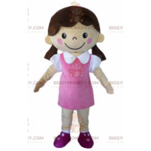 BIGGYMONKEY™ Mascot Costume Flirty Girl Dressed in Pink Dress –