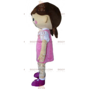 BIGGYMONKEY™ Mascot Costume Flirty Girl Dressed in Pink Dress –