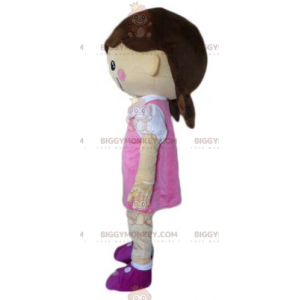 BIGGYMONKEY™ Μασκότ Κοστούμι Flirty Girl ντυμένο με ροζ φόρεμα