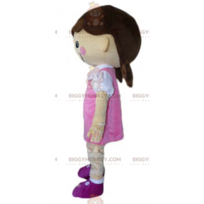 BIGGYMONKEY™ Mascot Costume Flirty Girl Dressed in Pink Dress -