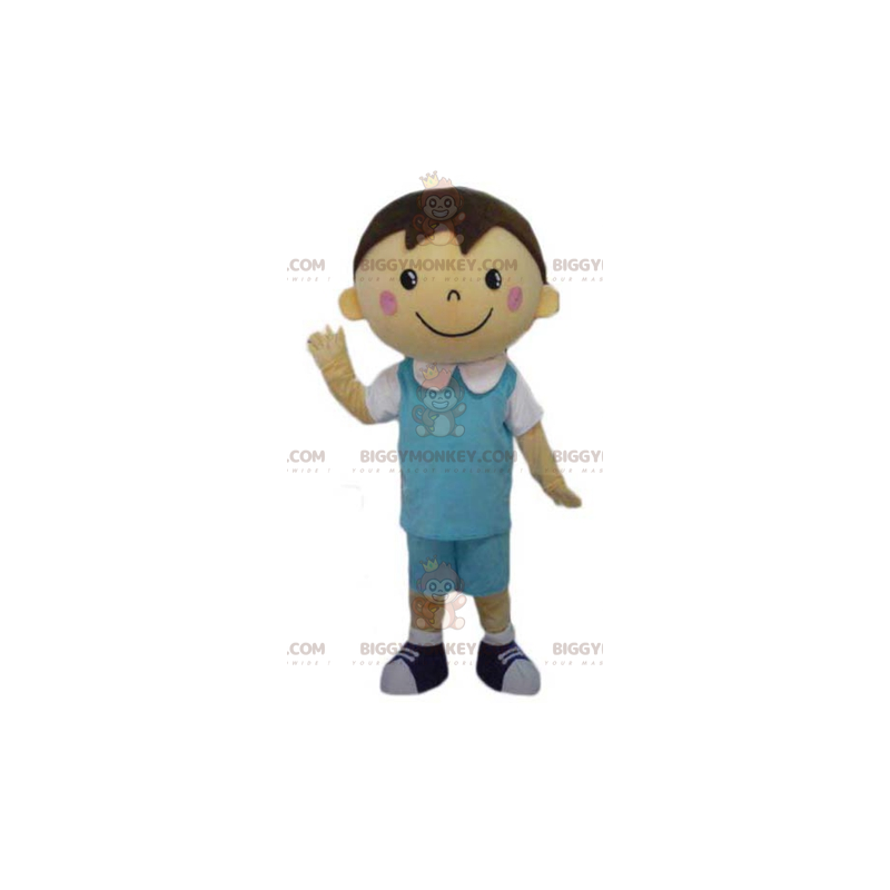 Traje de mascote BIGGYMONKEY™ menino bem vestido com roupa azul
