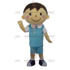 Traje de mascote BIGGYMONKEY™ menino bem vestido com roupa azul