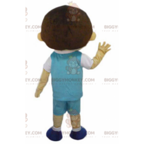 Traje de mascote BIGGYMONKEY™ menino bem vestido com roupa azul