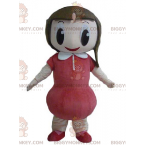 BIGGYMONKEY™ maskottiasu, erittäin hymyilevä tyttö punaisella