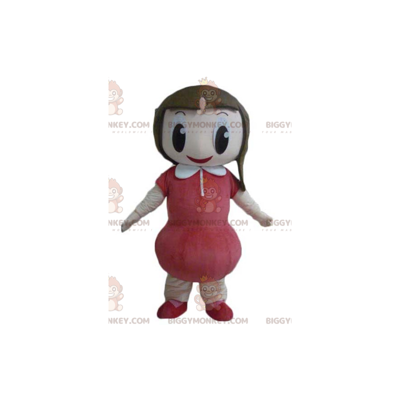 BIGGYMONKEY™ Mascot Costume Very Smiling Girl With Red Dress -