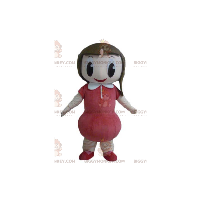 BIGGYMONKEY™ Mascot Costume Very Smiling Girl With Red Dress –