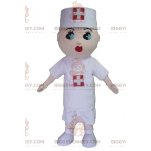 Sjuksköterska BIGGYMONKEY™ maskotdräkt med vit kappa -