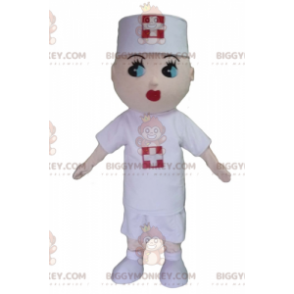 Sairaanhoitaja BIGGYMONKEY™ maskottiasu, jossa valkoinen takki