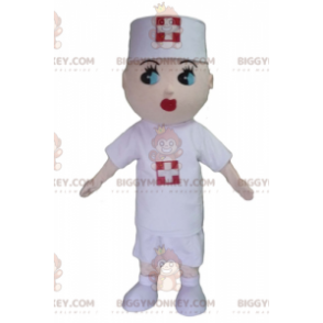 Traje de mascote de enfermeira BIGGYMONKEY™ com jaleco branco –