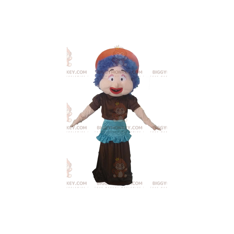 Woman BIGGYMONKEY™ Mascot Costume with Blue Hair Dress and