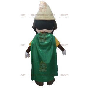 Knight BIGGYMONKEY™ maskotdräkt med gul outfit och grön cape -