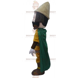 Knight BIGGYMONKEY™ maskotkostume med gult outfit og grøn kappe