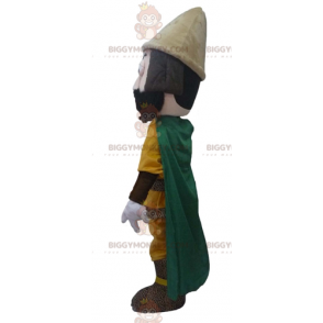 Knight BIGGYMONKEY™ maskotdräkt med gul outfit och grön cape -