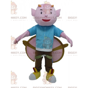 BIGGYMONKEY™ Maskotdräkt Rosa Imp med horn och stora vingar -
