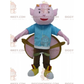 BIGGYMONKEY™ mascottekostuum roze kabouter met hoorns en grote