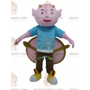 BIGGYMONKEY™ Maskotkostume Pink Imp med horn og store vinger -