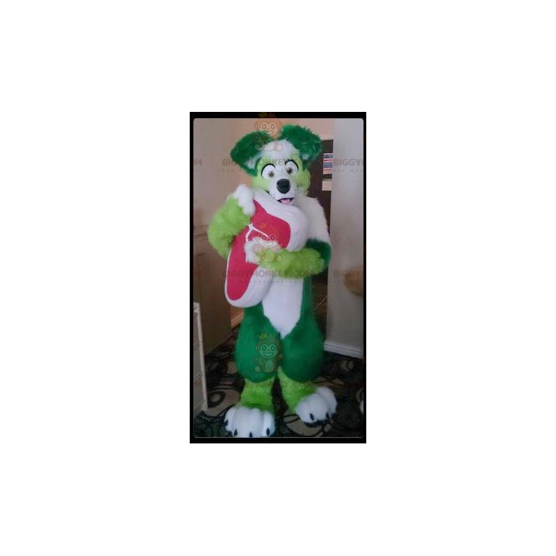 All Hairy Green and White Dog BIGGYMONKEY™ Mascot Costume –