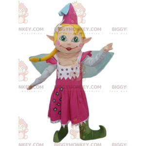 BIGGYMONKEY™ μασκότ στολή Pretty Fairy σε ροζ φόρεμα με ξανθά
