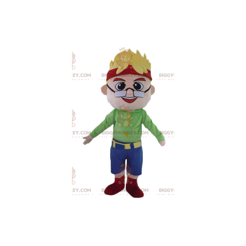 Blonde Boy Man BIGGYMONKEY™ Mascot Costume with Glasses and