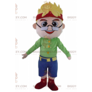 Blonde Boy Man BIGGYMONKEY™ Mascot Costume with Glasses and