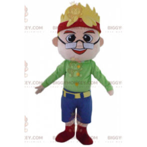Traje de mascote Blonde Boy Man BIGGYMONKEY™ com óculos e faixa