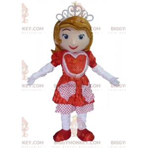 Prinsessa BIGGYMONKEY™ maskottiasu punavalkoisella mekolla -