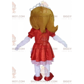 Kostým princezny BIGGYMONKEY™ maskota s červenobílými šaty –