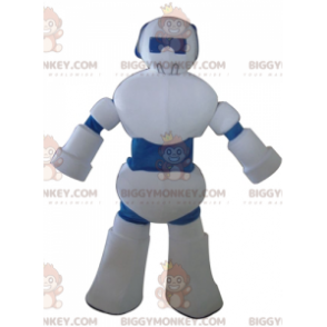 Kostým maskota obřího bílého a modrého robota BIGGYMONKEY™ –