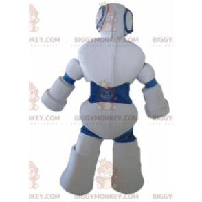 Gigantische witte en blauwe robot BIGGYMONKEY™ mascottekostuum